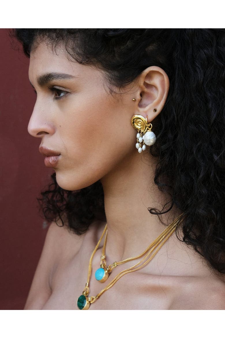 Waterproof Shell Pearl Beaded Stud Earrings, Alternate, color, Gold