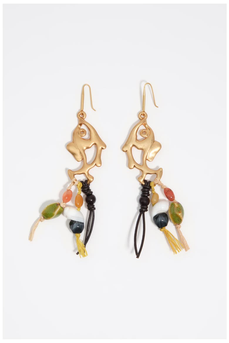 Metal And Ceramic Fish Earrings, Main, color, GOLD
