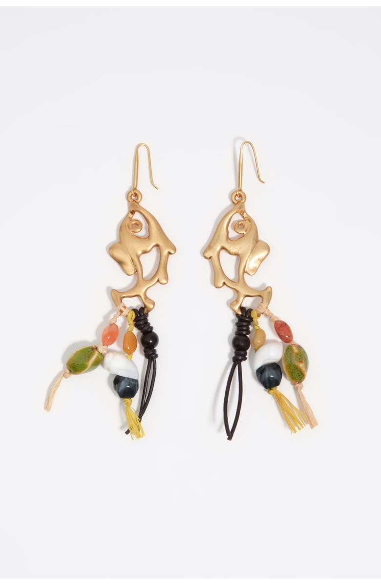 Bimba y Lola Metal And Ceramic Fish Earrings, Main, color, Gold