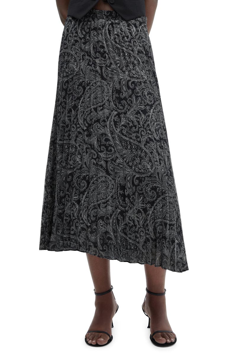 MANGO Paisley Pleated Midi Skirt, Main, color, 