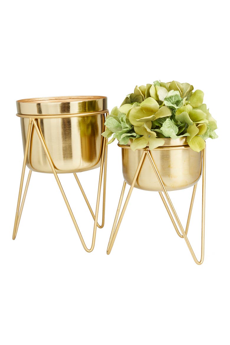 Goldtone Metal Modern Planter with Removable Stand - Set of 2, Alternate, color, GOLD