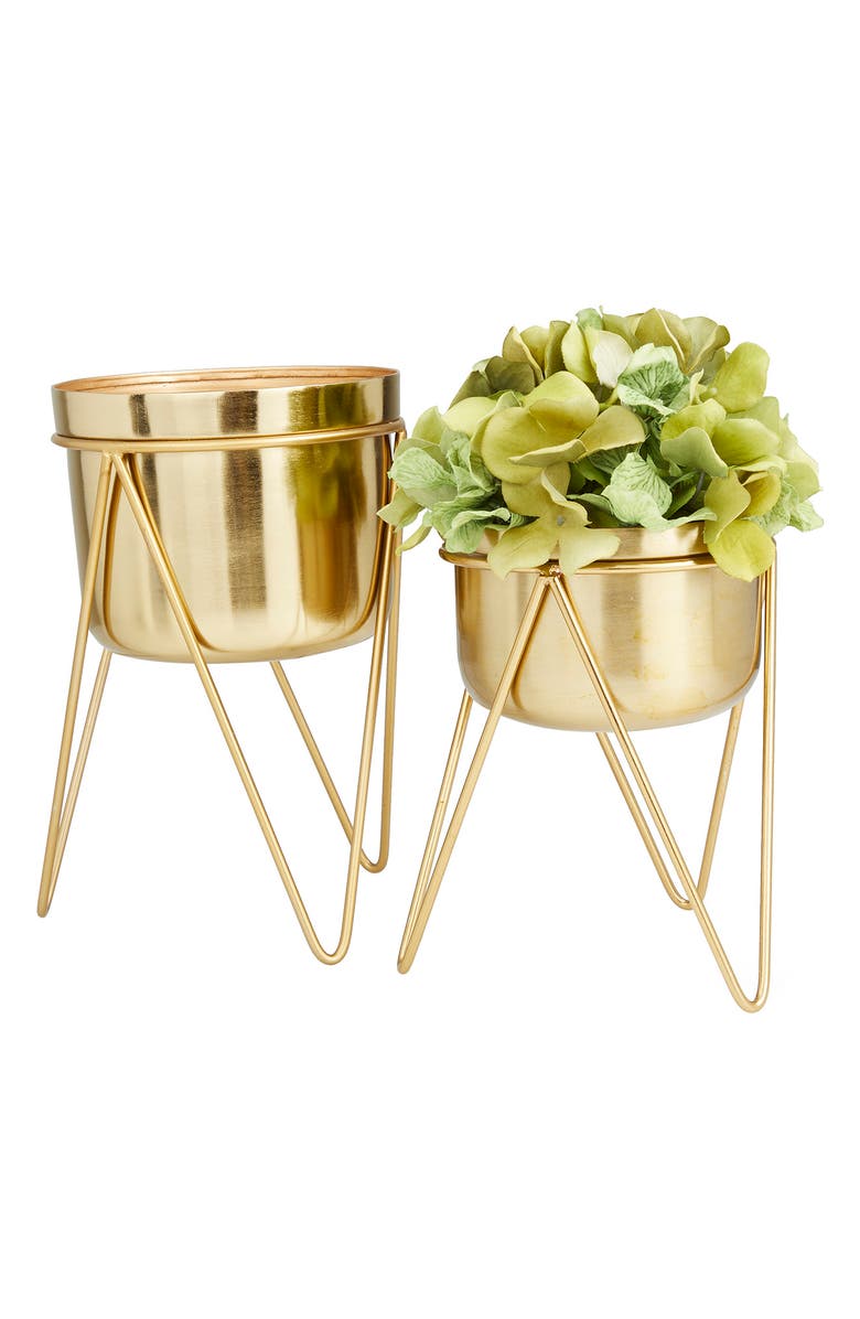 COSMO BY COSMOPOLITAN Goldtone Metal Modern Planter with Removable Stand - Set of 2, Alternate, color, Gold