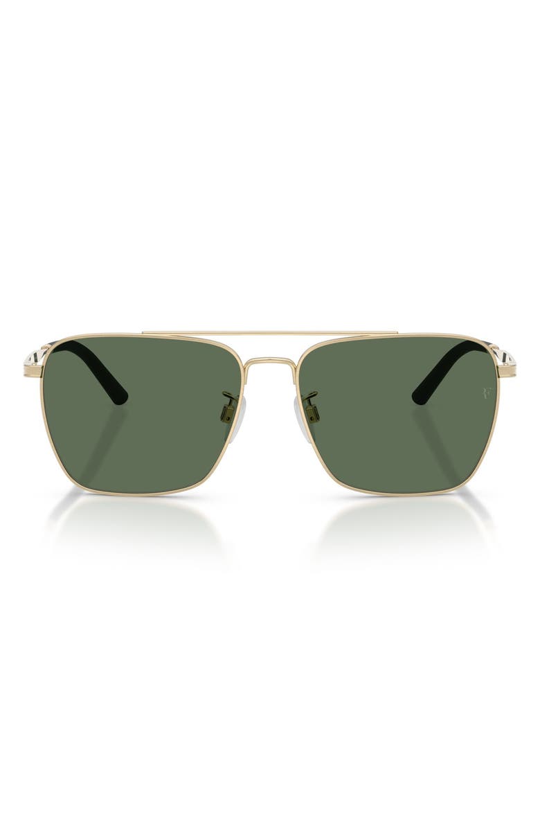 Oliver Peoples x Roger Federer R-15 Polarized 56mm Square Sunglasses, Main, color, Brushed Gold / Polar