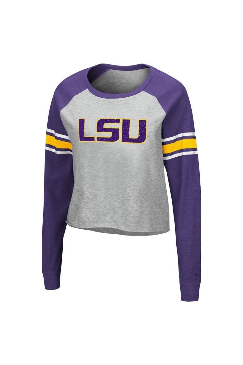 Women's Colosseum Heathered Gray/Purple LSU Tigers Decoder Pin Raglan Long Sleeve T-Shirt, Alternate, color, Heather Gray