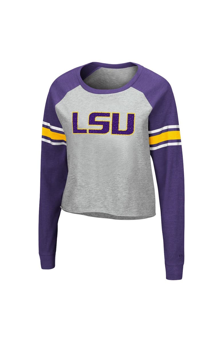 COLOSSEUM Women's Colosseum Heathered Gray/Purple LSU Tigers Decoder Pin Raglan Long Sleeve T-Shirt, Alternate, color, 