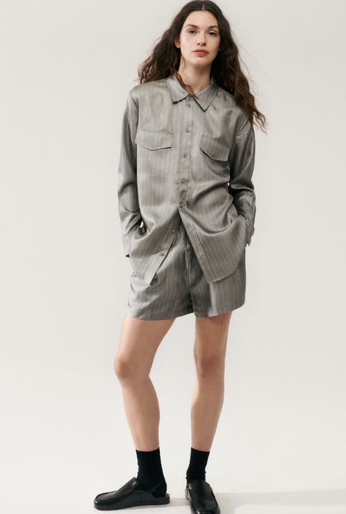 Silk Laundry Twill Slouch Shorts Moon Pinstripe In Moon Pinstripe