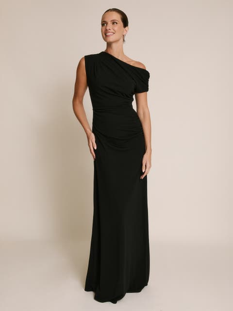 Slash Neck Draped Bridesmaid Dress