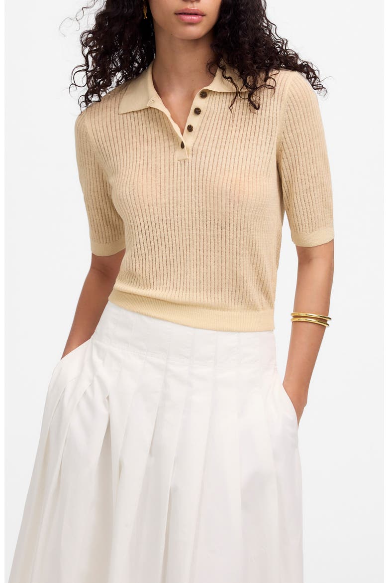 Short Sleeve Polo Sweater, Main, color, BEACH SAND