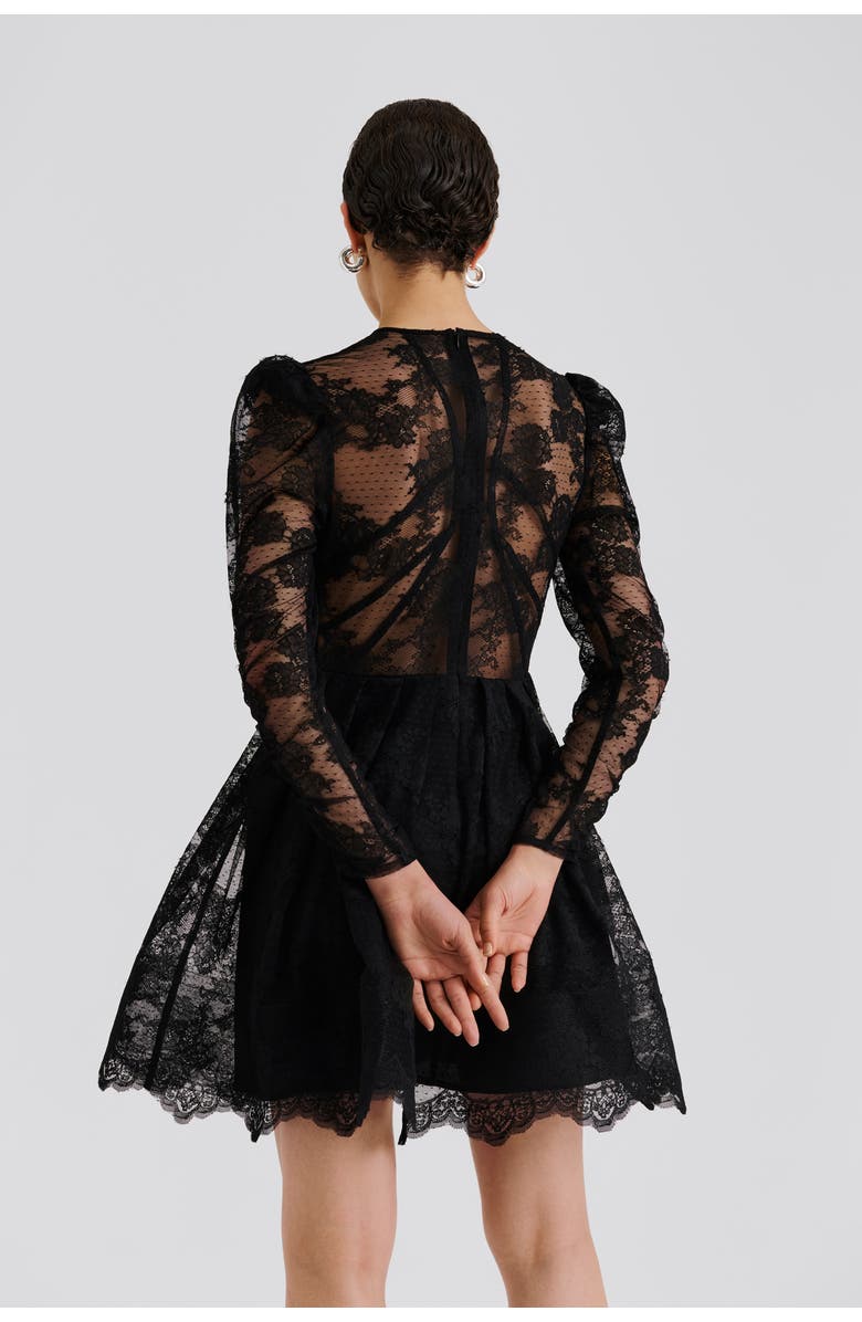 Malina Leoni Lace Long Sleeve Mini Dress, Alternate, color, Black