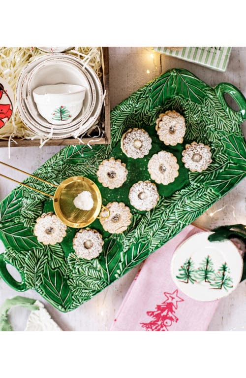 Vietri Lastra Holiday Figural Handled Rectangular Platter In Green
