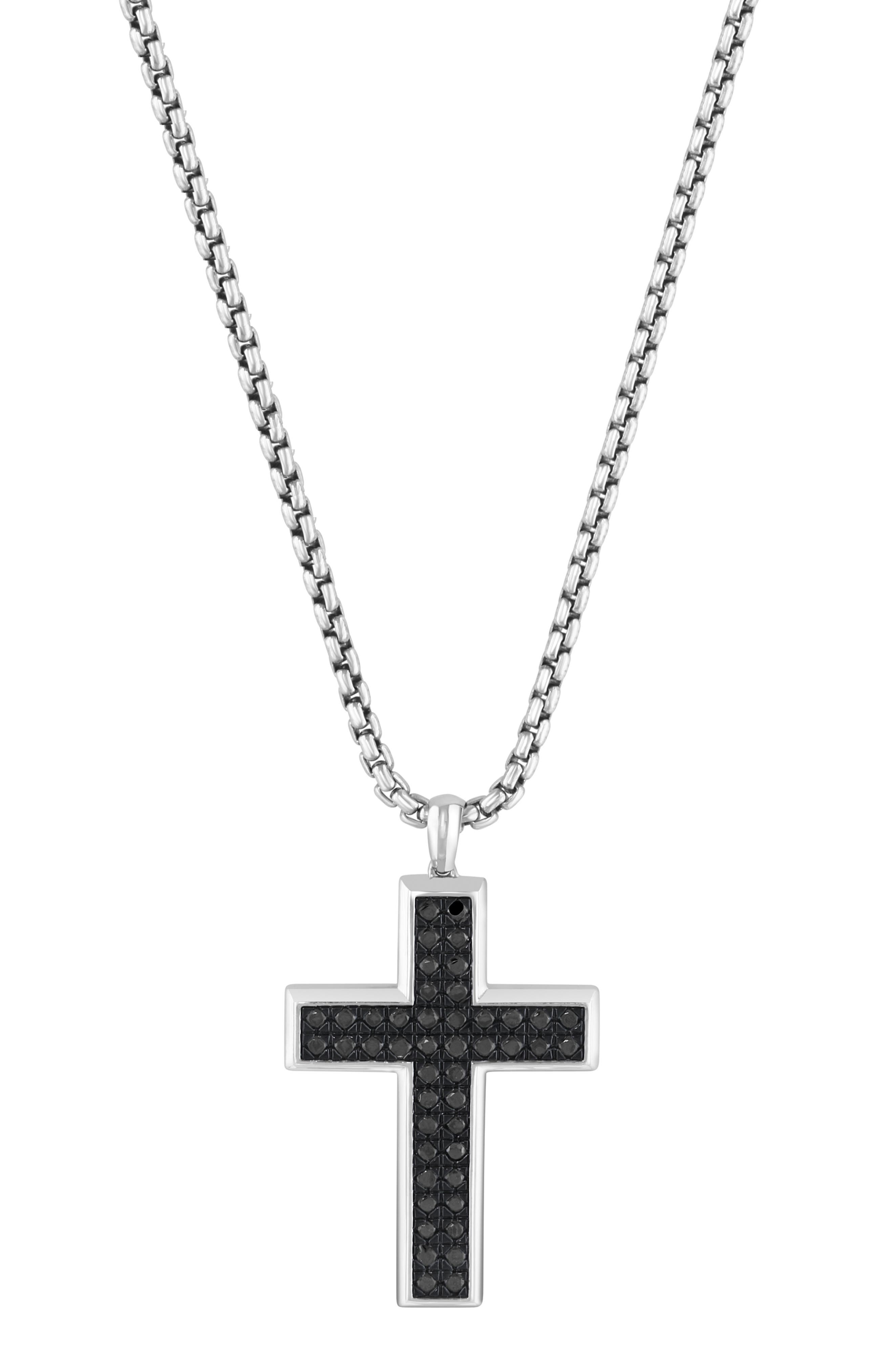 EFFY Sterling Silver Black Spinel Cross Pendant Necklace