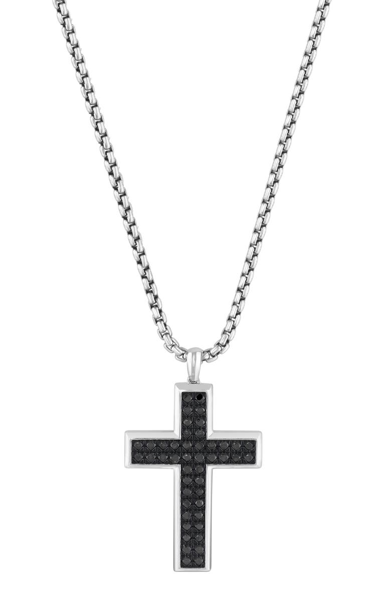 EFFY Sterling Silver Black Spinel Cross Pendant Necklace, Main, color, Black