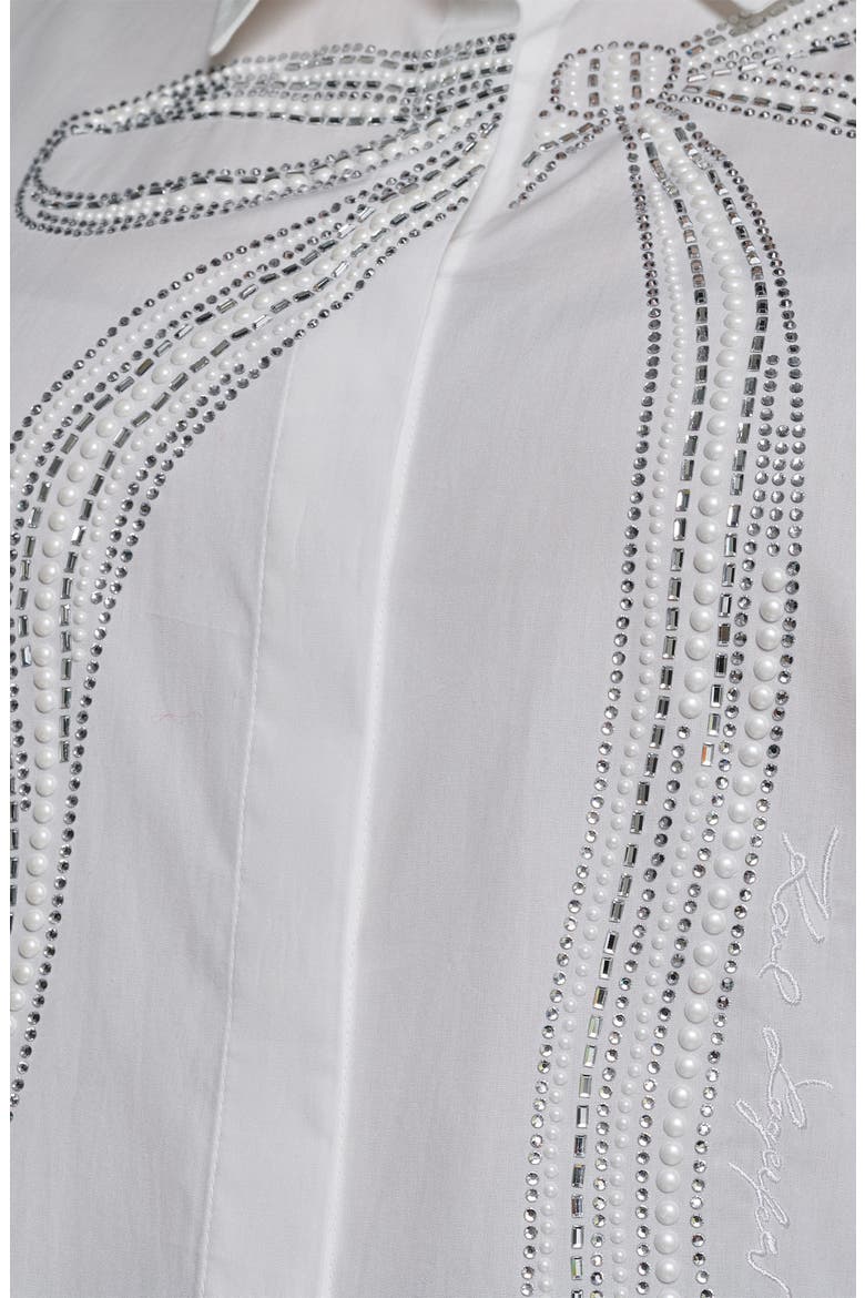 Crystal Bow Cotton Poplin Shirt, Alternate, color, WHITE