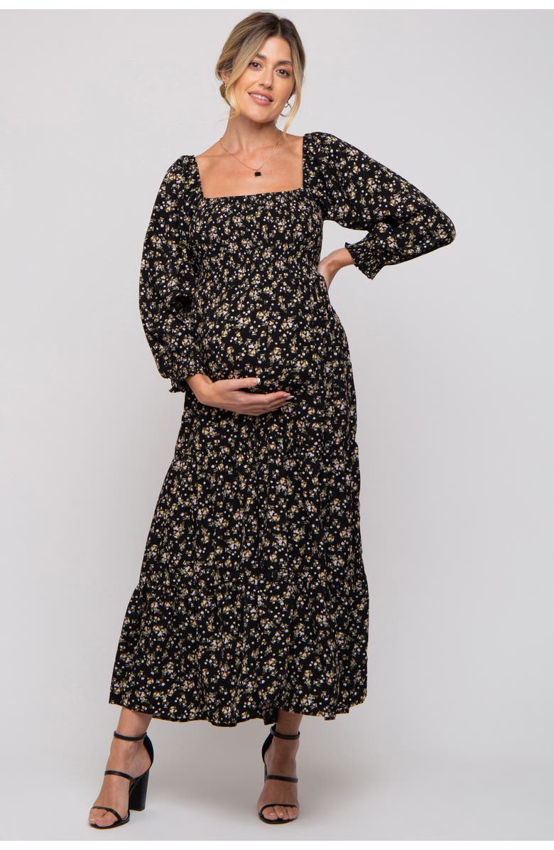 PinkBlush Floral Smocked Long Sleeve Maxi Dress, Main, color, Black