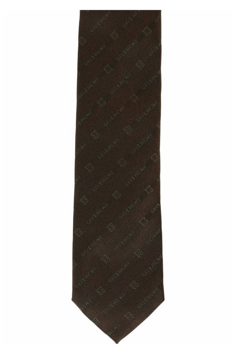 Diagonal Logo Jacquard Silk Tie, Alternate, color, DARK BROWN