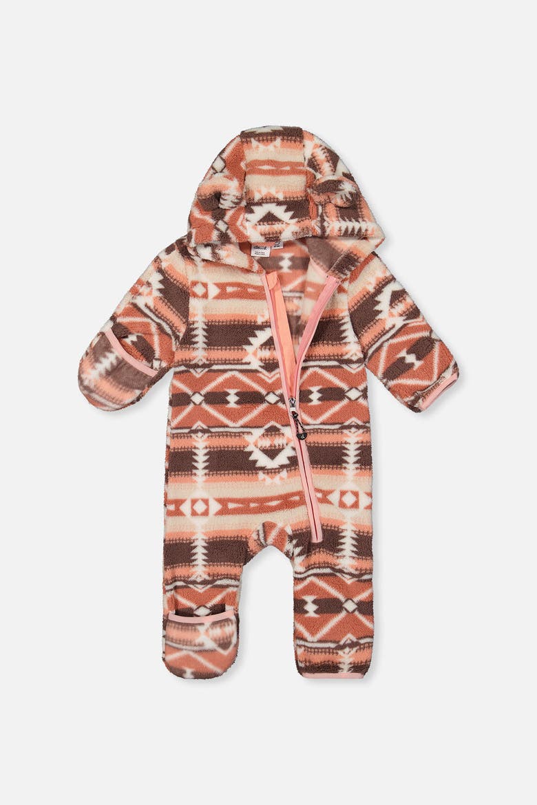 Mid-Season Fleece Animal Ear Hood Fold-Over One-Piece Outerwear, Alternate, color, Aztec Pink