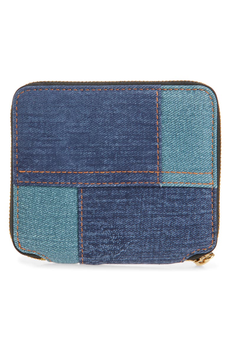 Denim Patchwork Print Leather Wallet, Alternate, color, BLUE