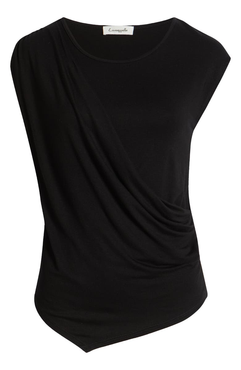 Loveappella Drape Asymmetric Top, Alternate, color, Black