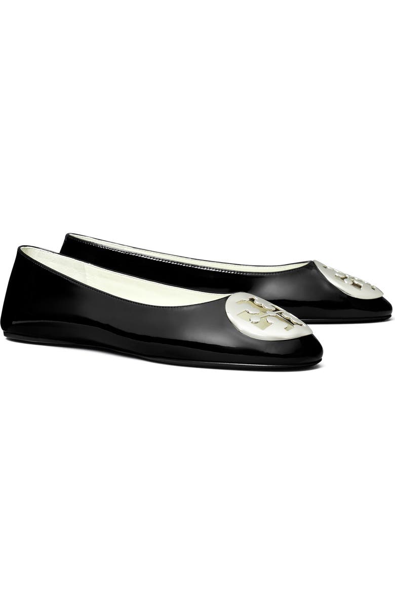 Tory Burch 'Reva' Ballerina Flat, Main, color, Perfect Black/ Silver