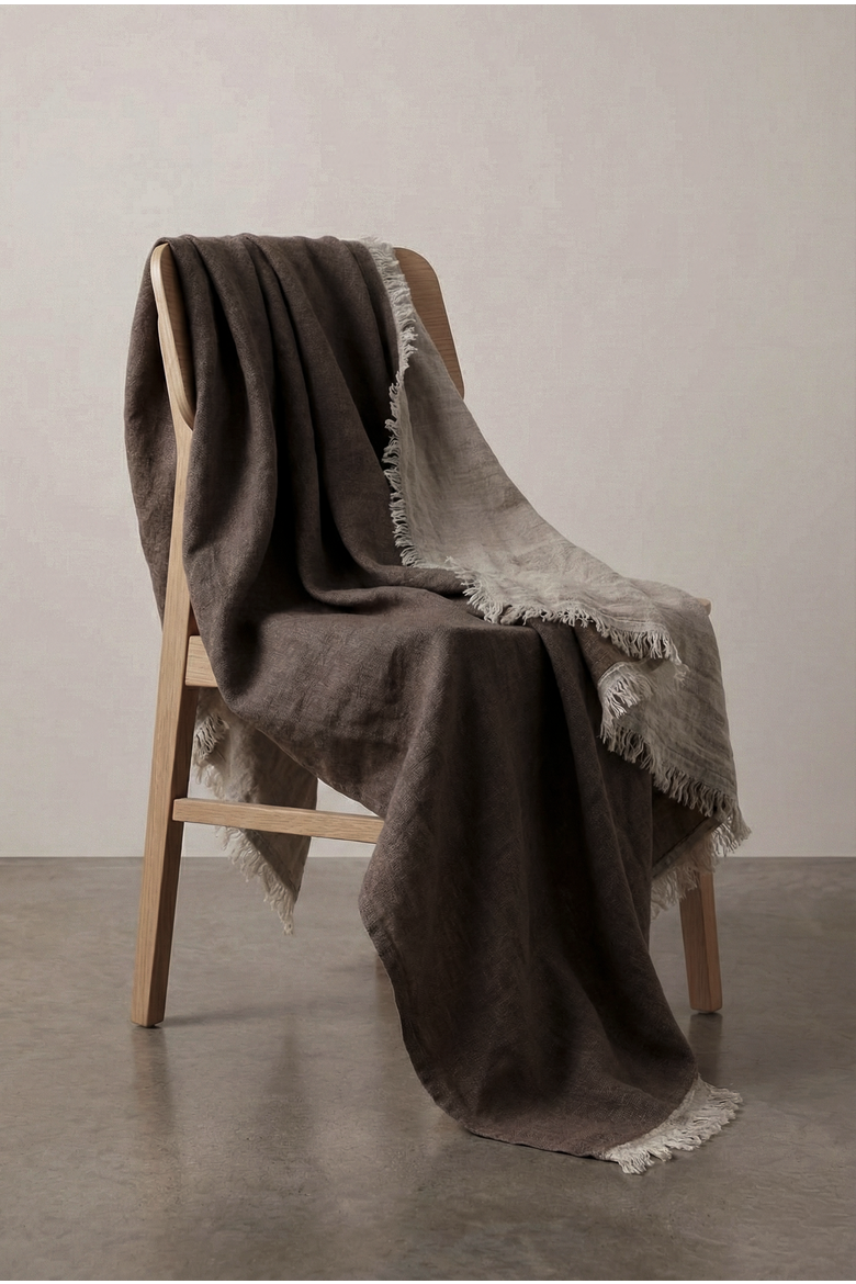 Reversible Linen Fringe Throw, Alternate, color, Mocha Brown
