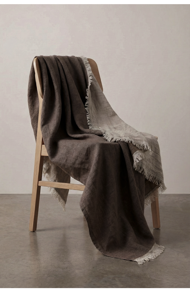Anaya Reversible Linen Fringe Throw, Alternate, color, Mocha Brown