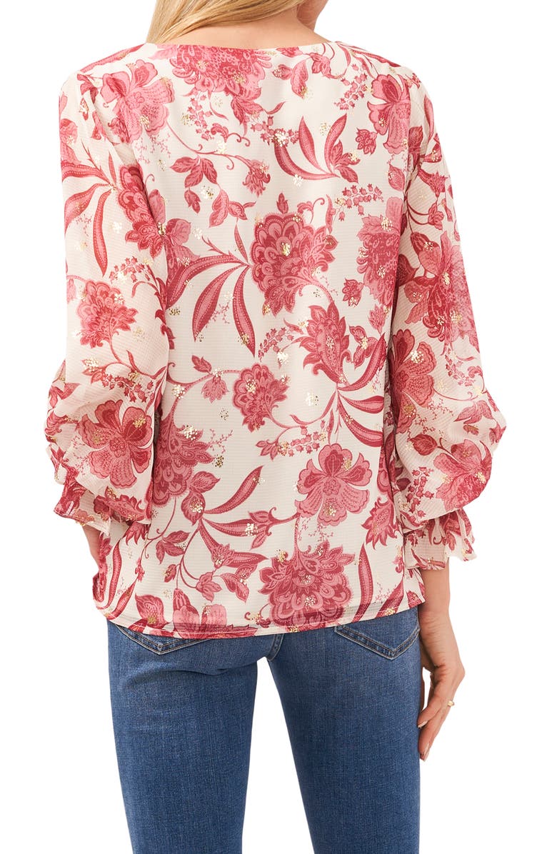 Vince Camuto Gemma Floral Print Bell Sleeve Top, Alternate, color, Light Birch