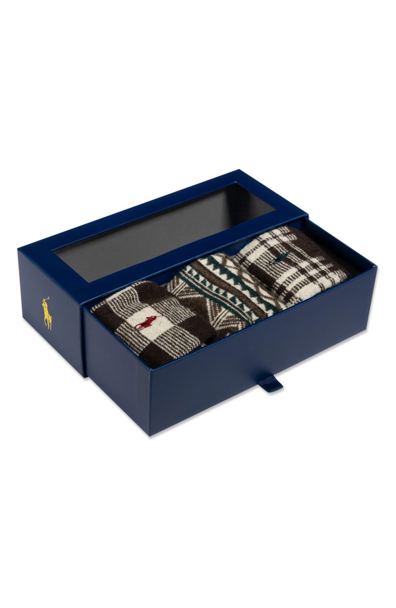 Polo Ralph Lauren Northwest Passage Assorted 3-Pack Crew Socks Gift Box, Alternate, color, Brown