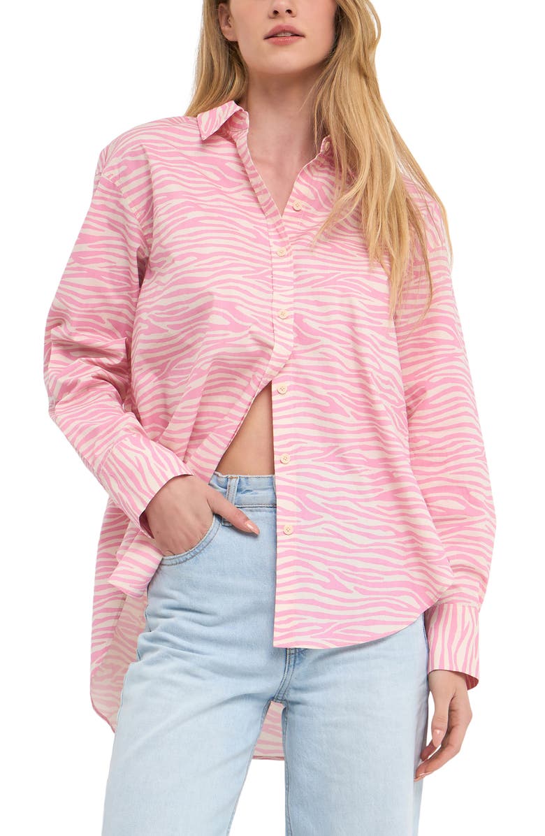 Grey Lab Zebra Print Button-Up Shirt, Alternate, color, Pink