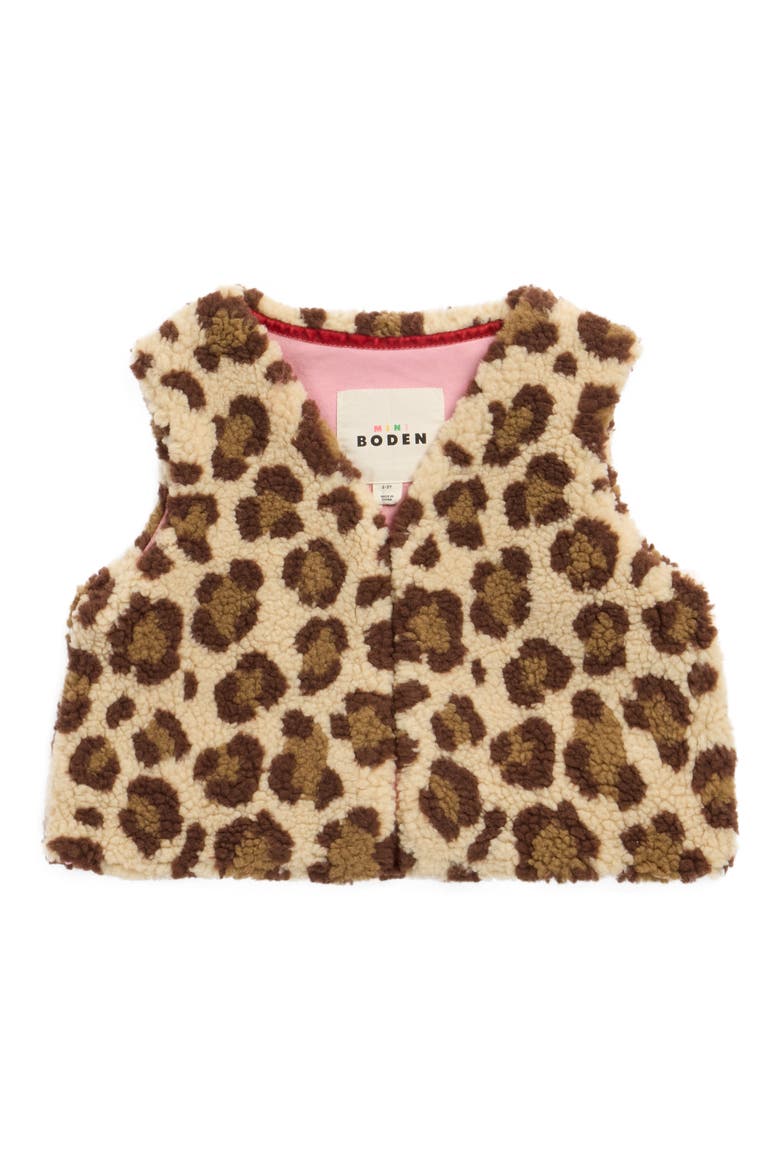 Kids' Leopard Print Textured Fleece Vest, Main, color, LEOPARD