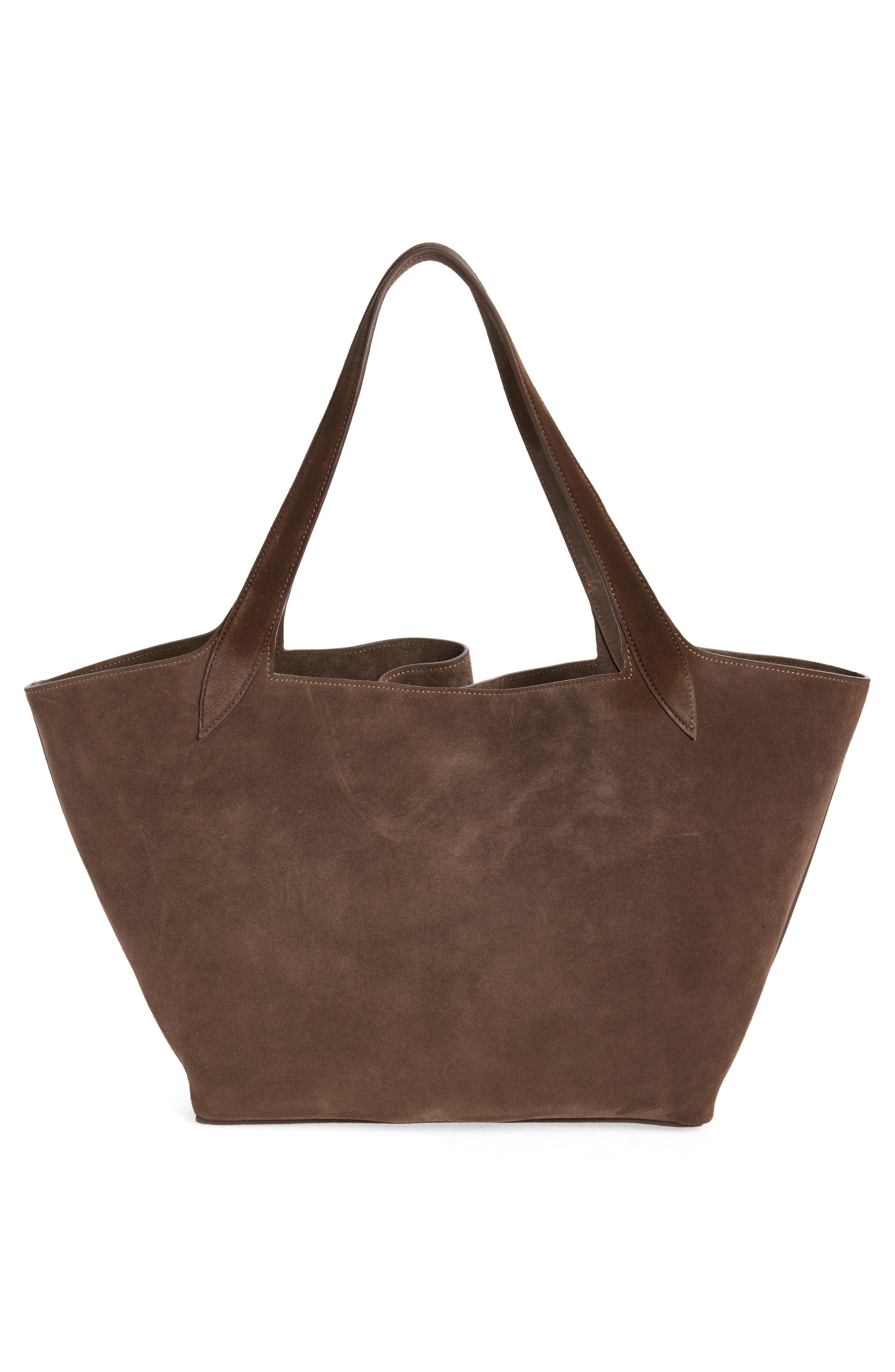 Belted Suede Tote, Alternate, color, DARK BROWN