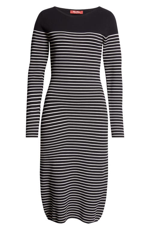 Shop Max Mara Studio Flipper Stripe Long Sleeve Midi Sweater Dress In Navy