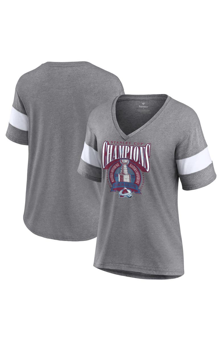 FANATICS Women's Fanatics Branded Heathered Gray Colorado Avalanche 2022 Stanley Cup Champions Banner V-Neck Triblend T-Shirt, Main, color,