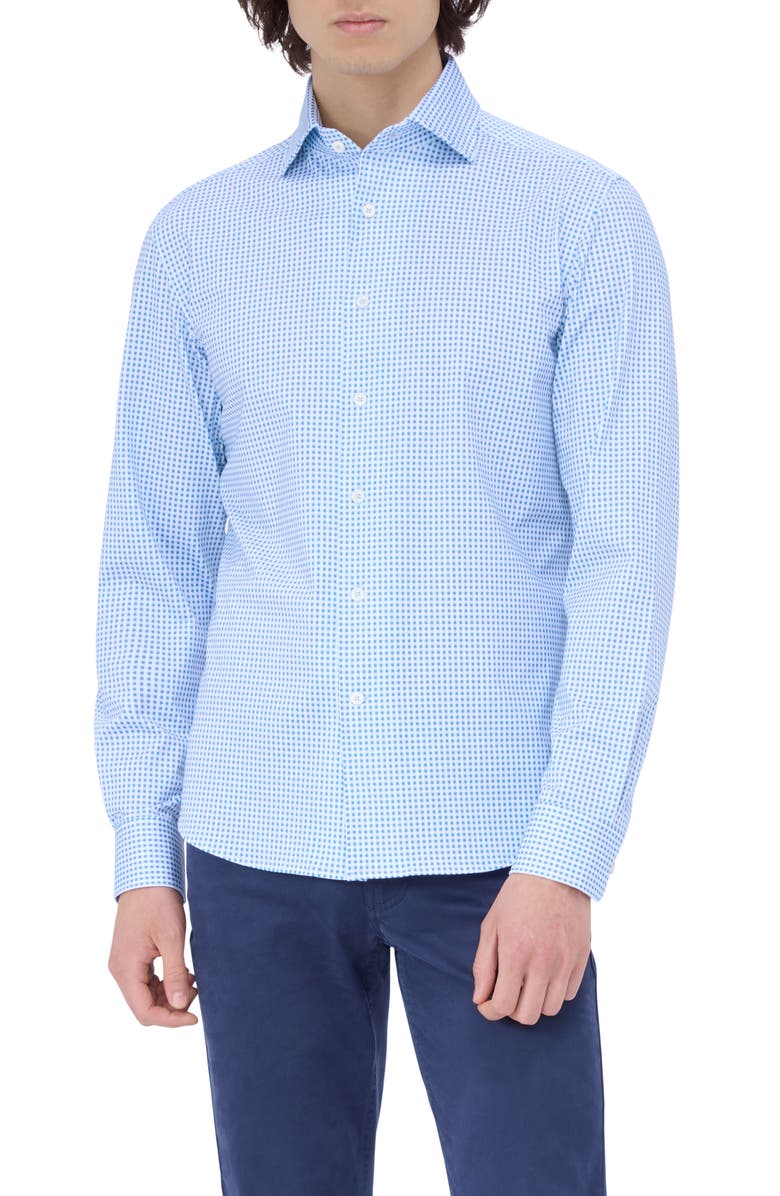 Bugatchi Devon OoohCotton<sup>®</sup> Print Button-Up Shirt, Main, color, Air Blue