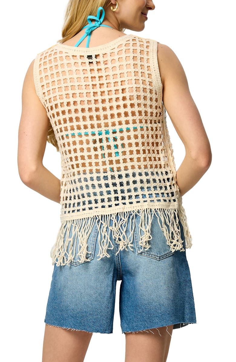 SAACHI Open Weave Fringe Cover-Up Top, Alternate, color, Ivory