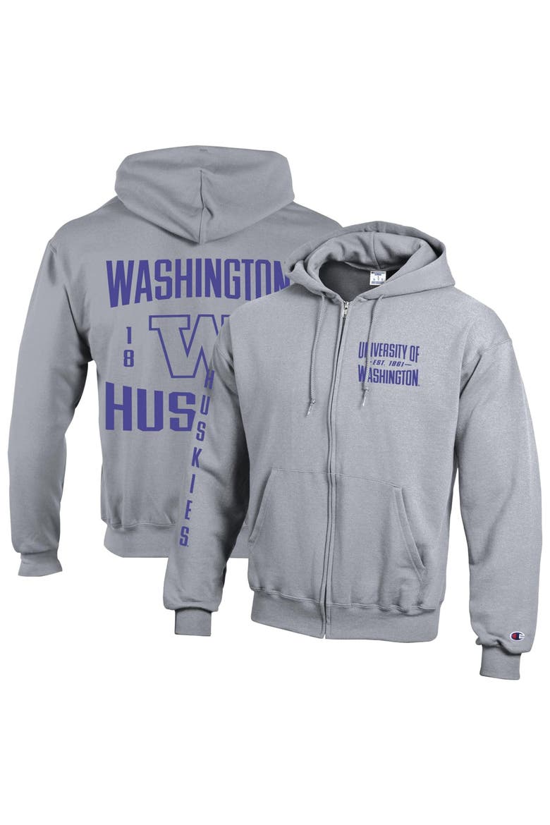 Men's Champion  Heather Gray Washington Huskies Varsity Powerblend Full-Zip Fleece Hoodie, Main, color, Heather Gray