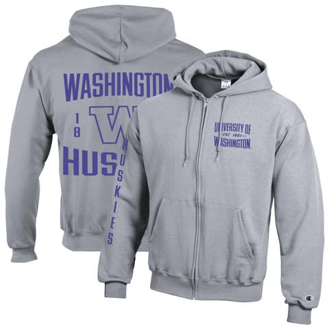 Men's Champion  Heather Gray Washington Huskies Varsity Powerblend Full-Zip Fleece Hoodie