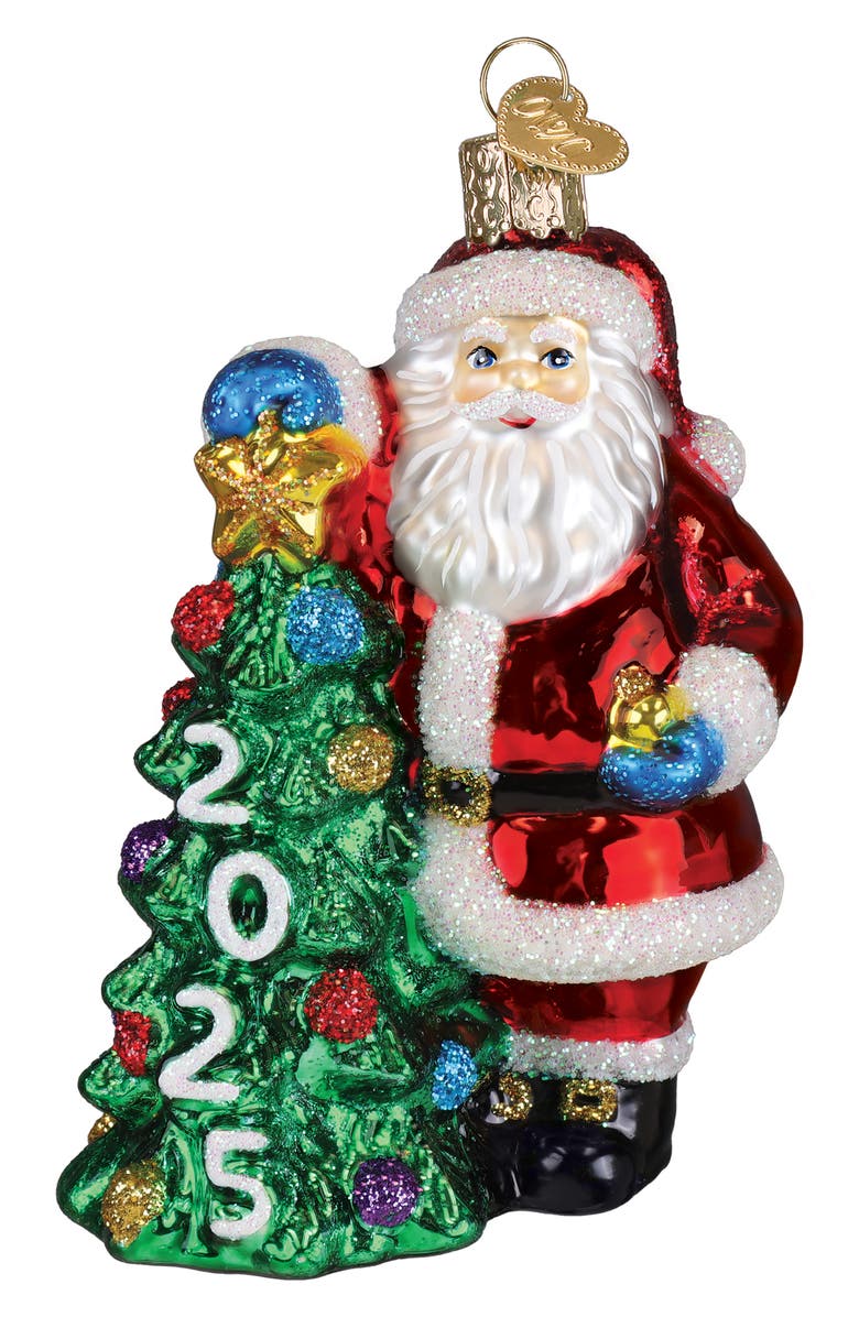 Old World Christmas 2025 Santa with Tree Glass Ornament, Main, color, White/Red/Green