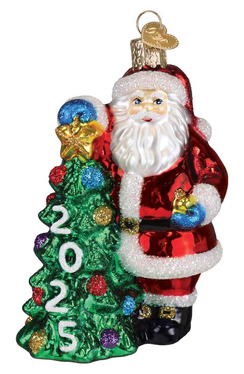 2025 Santa with Tree Glass Ornament
