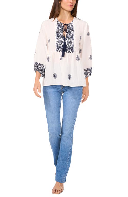 Two By Vince Camuto Tassel Tie Peasant Top In Classic Navy