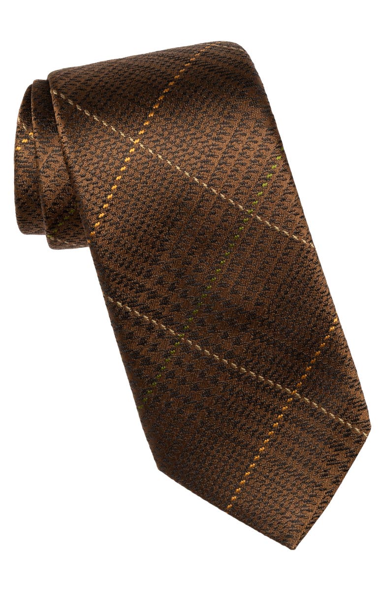 Elizabetta Spoleto - Extra Long Silk Jacquard Tie for Men, Main, color, Oak Brown