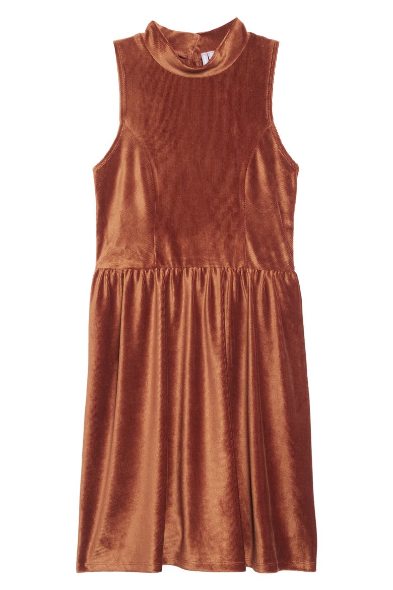 Mock Neck Velvet Dress, Main, color, RUST