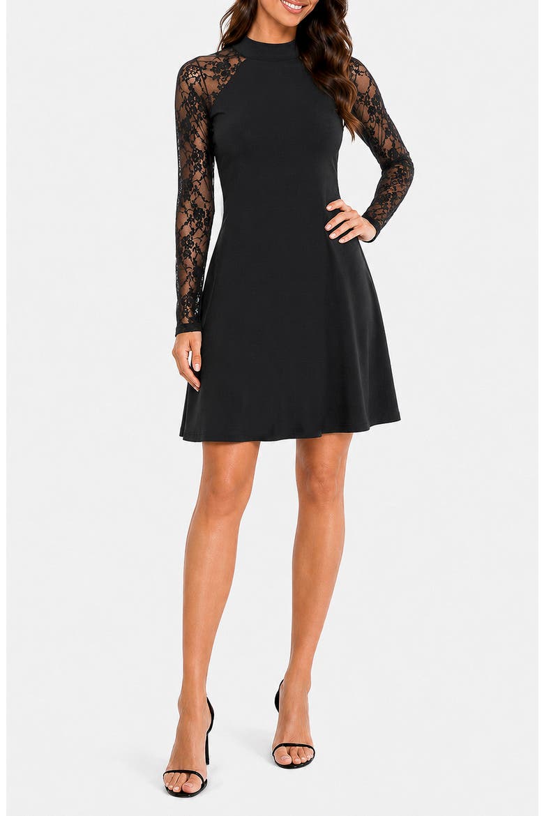 Lace Sleeve Minidress, Main, color, BLACK/ BLACK