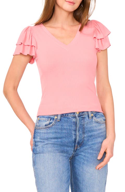 Flutter Sleeve Rib Top