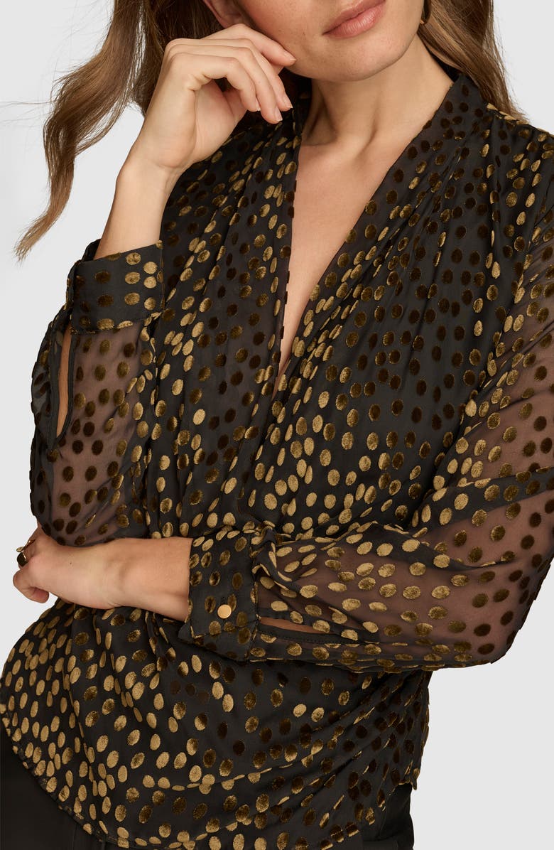 Donna Karan New York Burnout Velvet Dot Wrap Front Top, Alternate, color, 