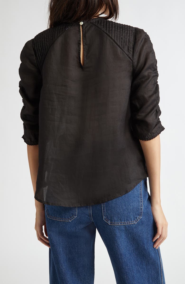 Veronica Beard Bryce Pintuck Ruched Sleeve Top, Alternate, color, Black