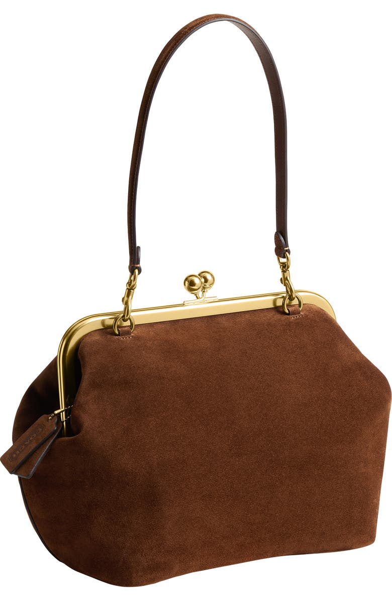 COACH Kiss Lock Frame 27 Suede Clutch, Alternate, color,