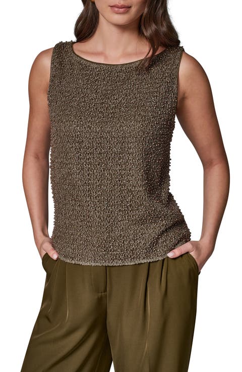 Boat Neck Metallic Beaded Tank