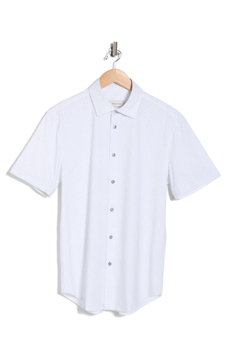 Bugatchi Geometric Short Sleeve Woven Button-Up Shirt, Alternate, color, 