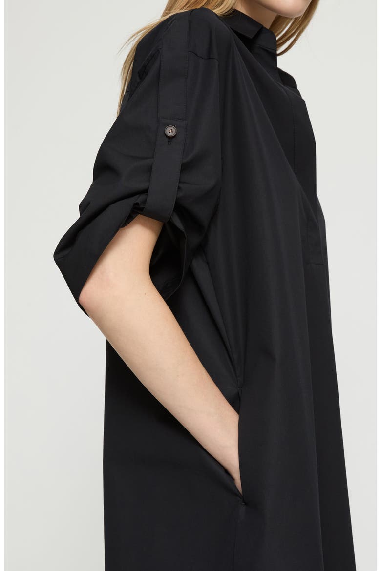 Roll Tab Sleeve Cotton Popover Dress, Alternate, color, BLACK