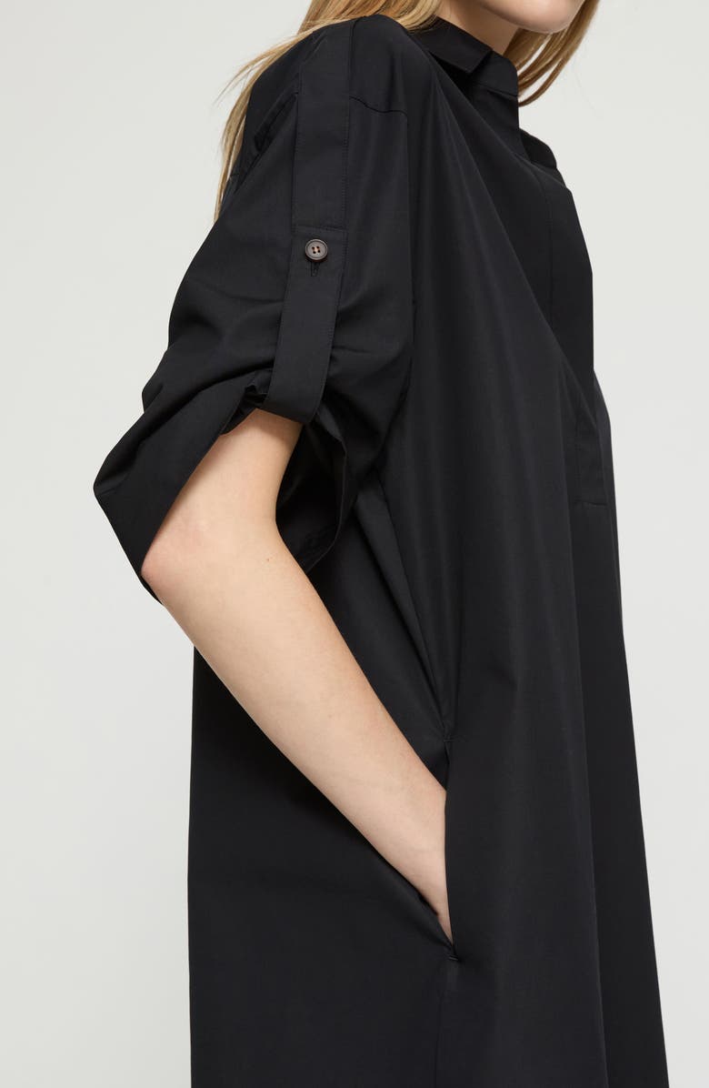 Lafayette 148 New York Roll Tab Sleeve Cotton Popover Dress, Alternate, color, Black